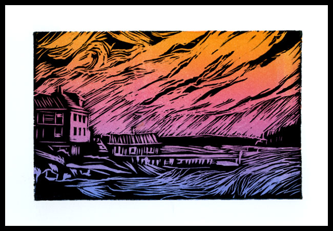 Andy Gove's House woodblock print (orange/magenta/blue) - Image 2
